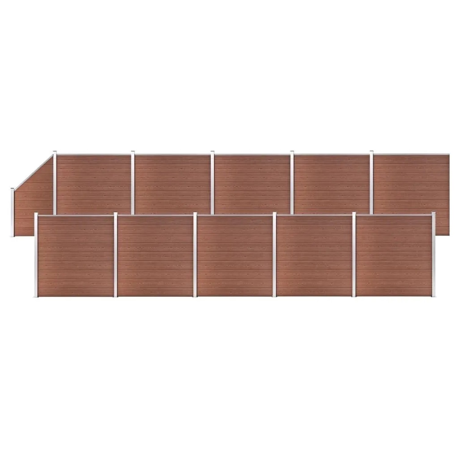 vidaXL WPC Zaun-Set 10 Quadrate + 1 Schräge 1830x186 cm Braun 3053224