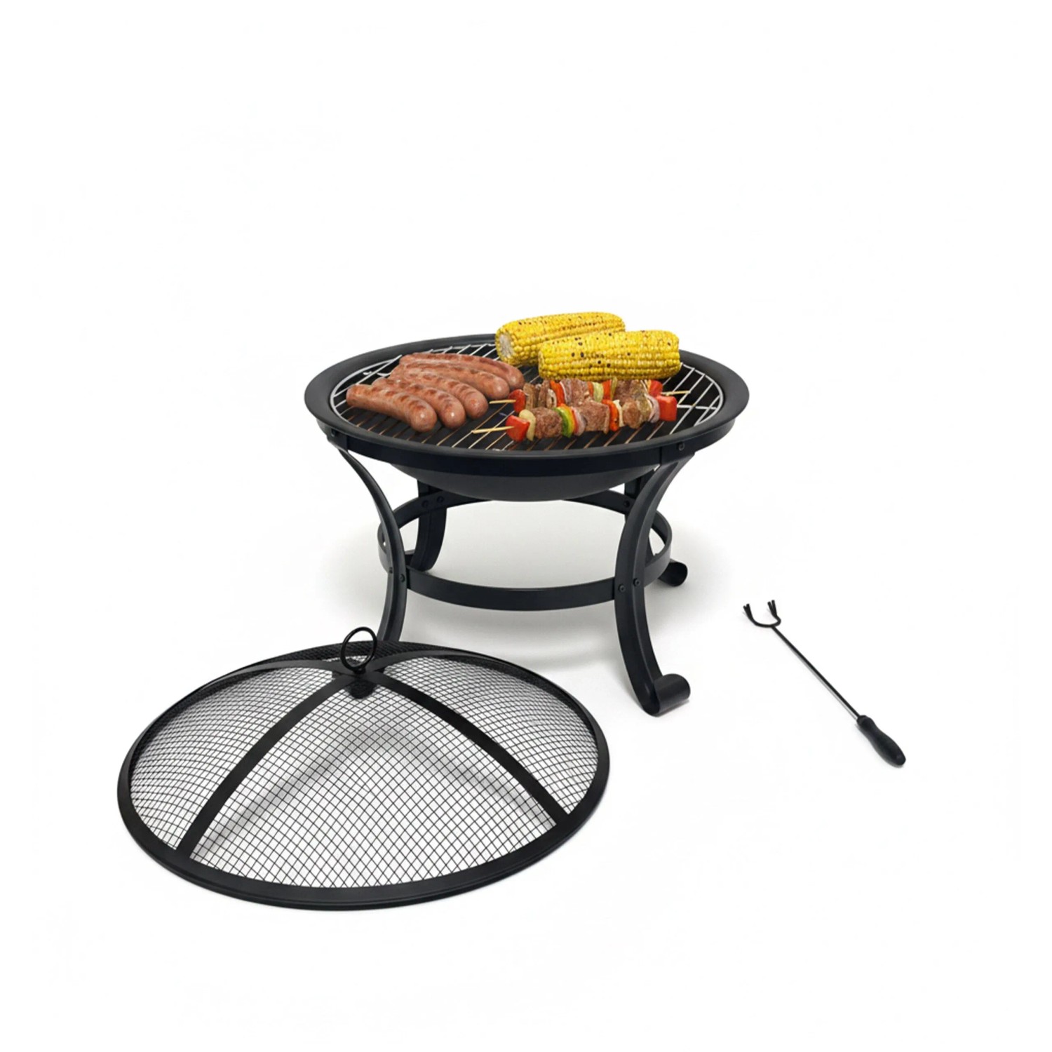 Relaxdays Feuerschale Stahl Schwarz mit Grillrost 50 cm x 55 cm 4,4 kg
