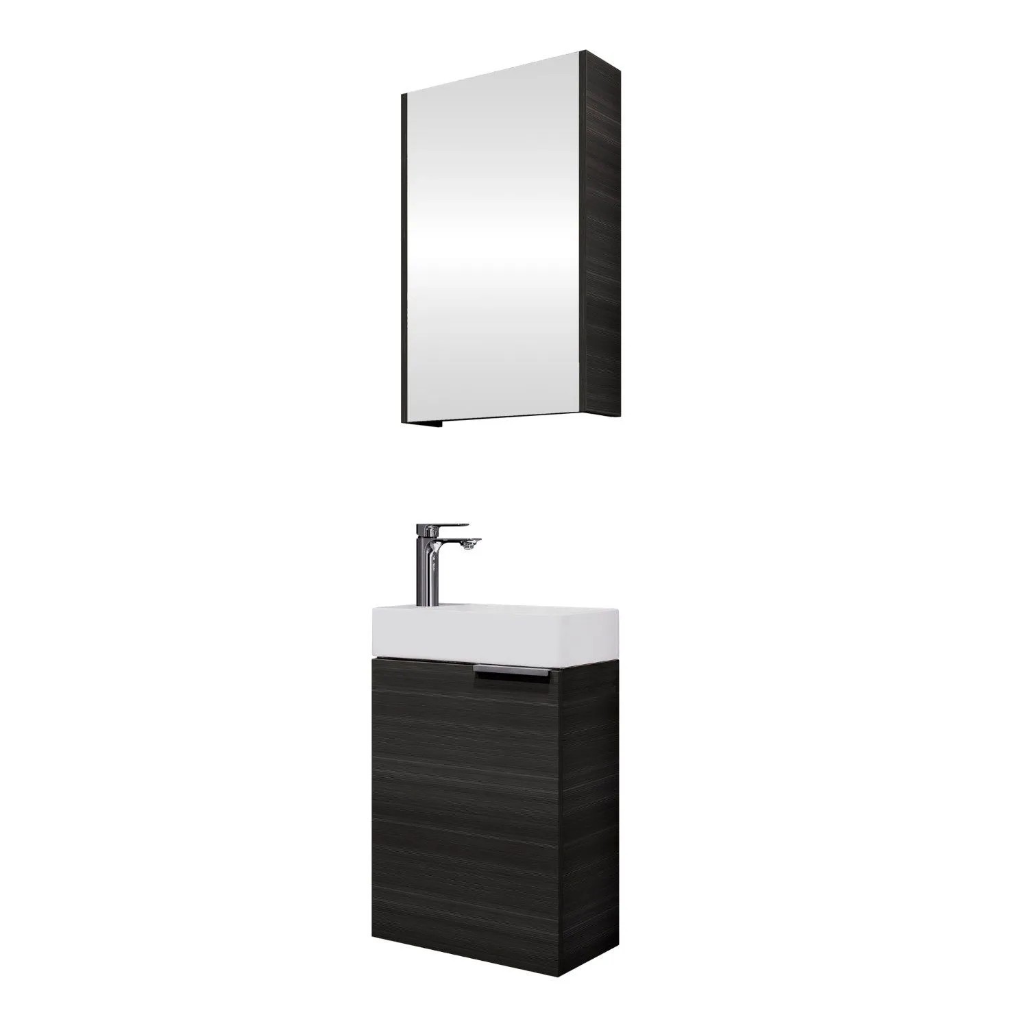 Planetmöbel Badmöbel Set 40 cm Anthrazit mit Keramikwaschbecken Spiegelschrank Soft Close
