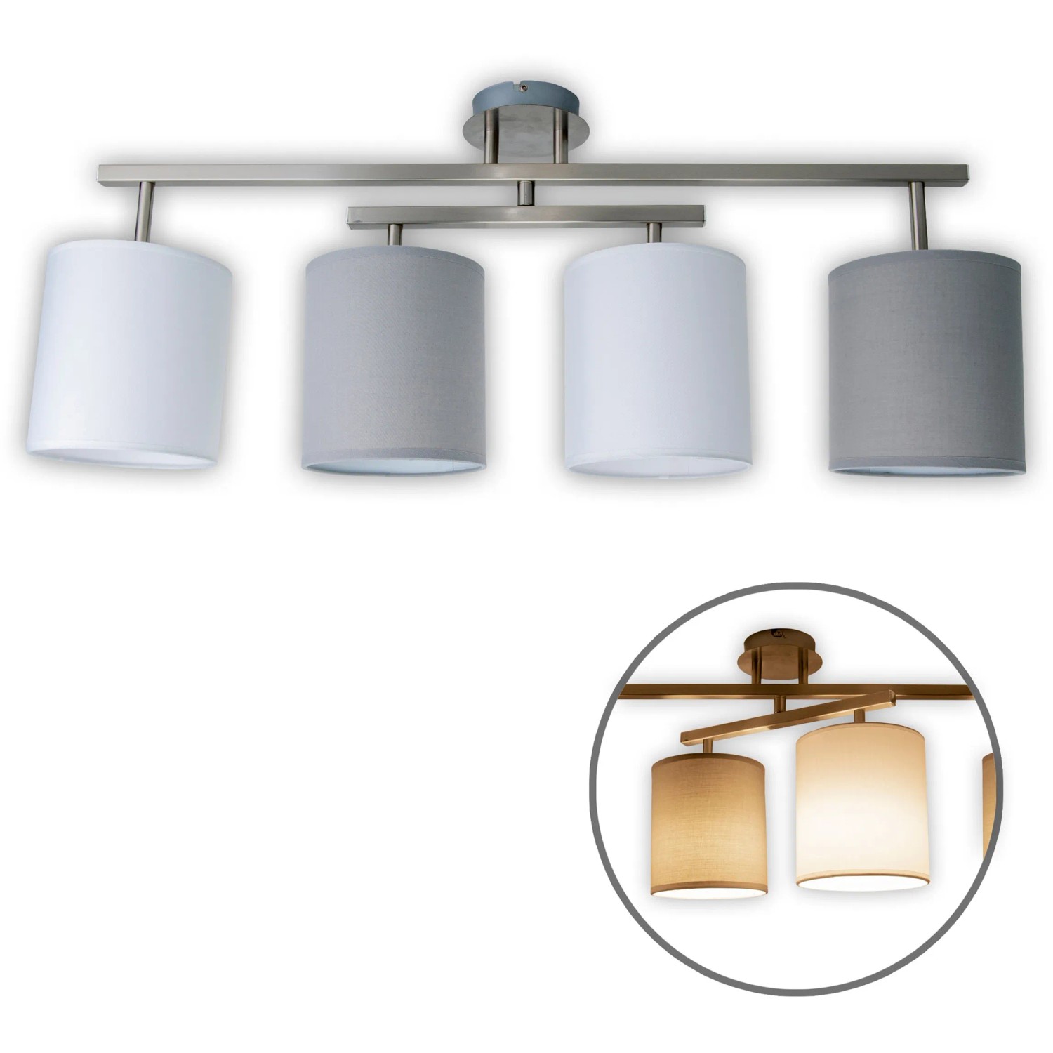 Näve Deckenleuchte Tilde, 4-flammig, schwarz/weiß/grau, Stoffschirme. Moderne Deckenlampe für Wohnräume.