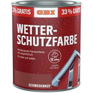 Dose OBI Wetterschutzfarbe Aktion Schwedenrot, hochdeckend, für Innen- und Außenbereich.