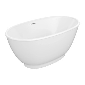 Freistehende Badewanne Mobula, weiß, oval, 130 cm, aus glänzendem Acryl. Modernes Design für 1 Person.