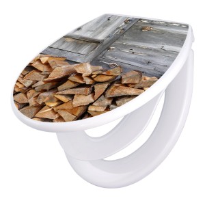 Banjado WC-Sitz Familie mit Feuerholz Motiv. Klodeckel mit Absenkautomatik und Kindersitz.