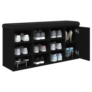 Schwarze vidaXL Schuhbank 102x32x50 cm aus Holzwerkstoff mit gepolsterter Sitzfläche und Schuhfächern.