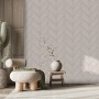 Wandfliese Antik Steingut Weiß, glänzend, 7,5x30 cm im Vintage-Raumambiente.