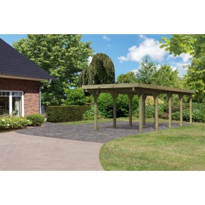 Karibu Einzelcarport Classic 3, Variante A, KDI Grün. Holzcarport mit Flachdach und grüner Imprägnierung.