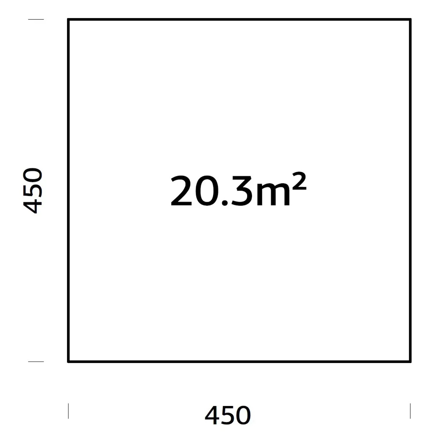 Quadratischer Palmako Fundamentrahmen 450x450 cm für Gartenhaus, hellbraun und tauchgrundiert.