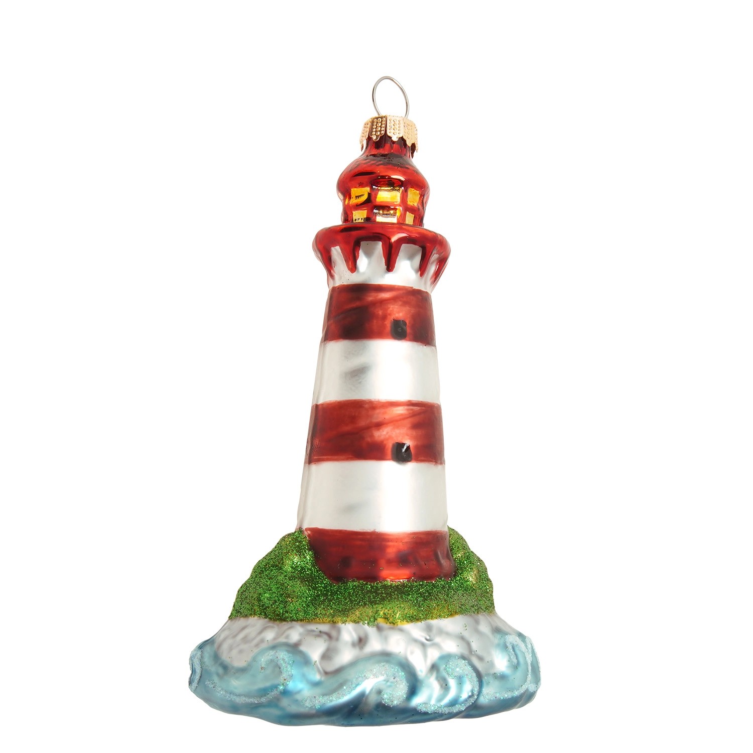 Krebs Glas Lauscha Baumschmuck Leuchturm Rot 12cm
