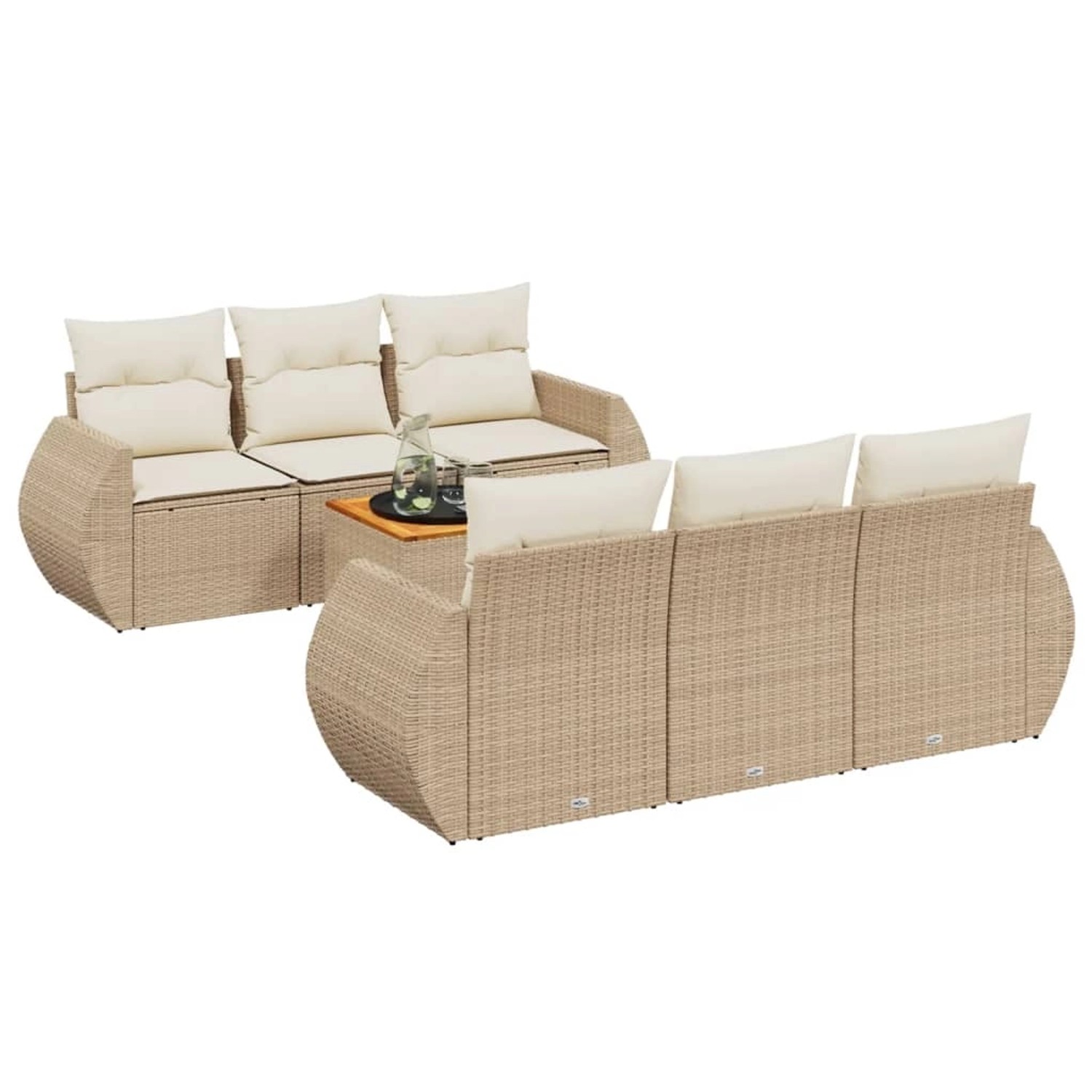 vidaXL 7-Tlg Garten-Sofagarnitur mit Kissen Beige Poly Rattan 3224896 günstig online kaufen