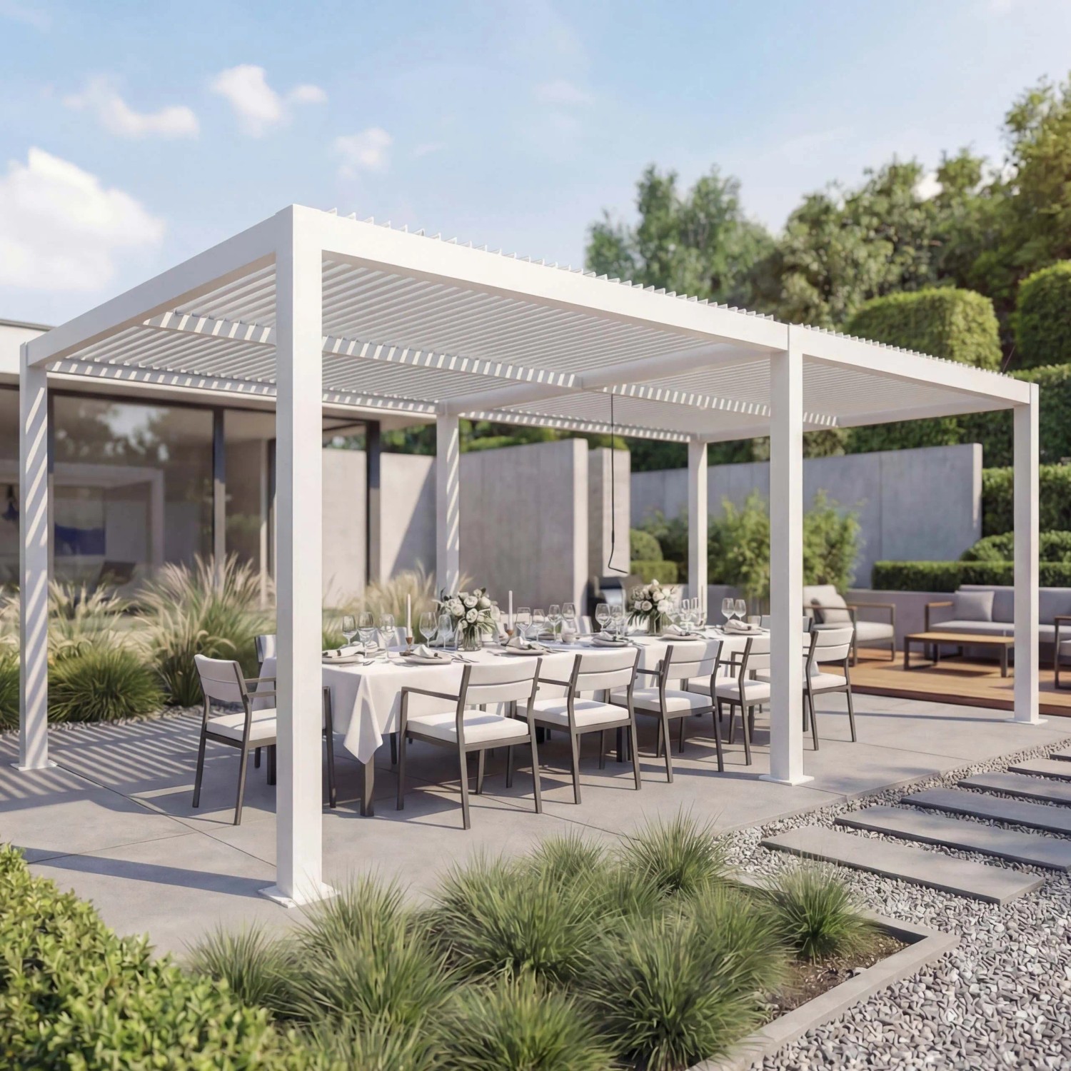 MCW Pergola L46 Weiß 11cm-Alu-Gestell 3x6m