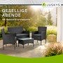 Juskys Polyrattan Gartenmöbel Sitzgruppe Fort Myers, schwarz mit dunkelgrauen Bezügen, 4-teilig.