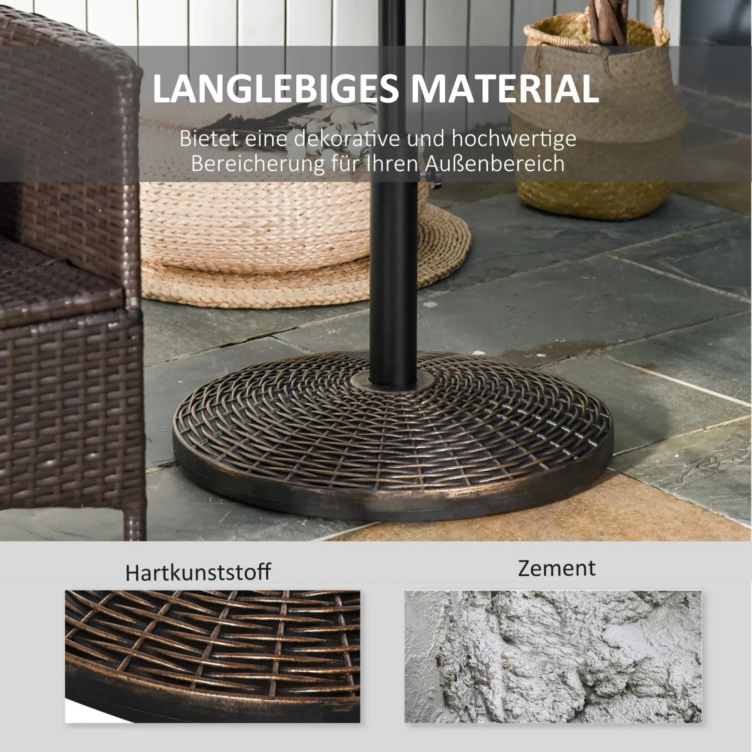 Outsunny Schirmständer Bronze mit Korbdesign, Ø53cm, für Gartenschirme.