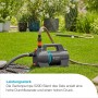 Gardena Gartenpumpe 5200 Silent Set mit Schlauch und Zubehör im Garten.