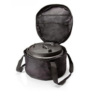 Petromax Transporttasche für Feuertopf ft1, schwarz, mit Reißverschluss- und Netztaschen.