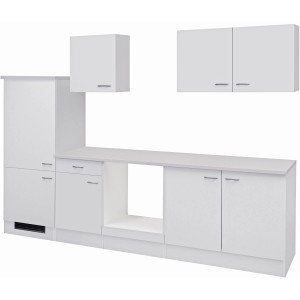 Weiße Flex-Well Küchenzeile Wito 270 cm ohne E-Geräte, bestehend aus Ober- und Unterschränken.