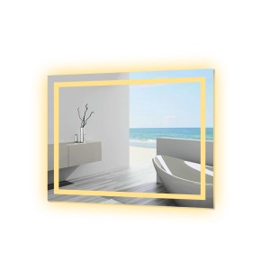 Rechteckiger Badspiegel 70x50 cm mit LED-Beleuchtung im modernen Badezimmer.