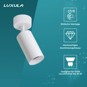 LUXULA LED Aufbauspot GU10 Schwenkbar Deckenstrahler Deckenspot Akzentbeleuchtung Deckenlampe Aluminium Weiß