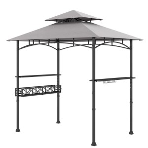 Costway Grillpavillon mit Doppeldach Seitenregalen Flaschenöffner Grau