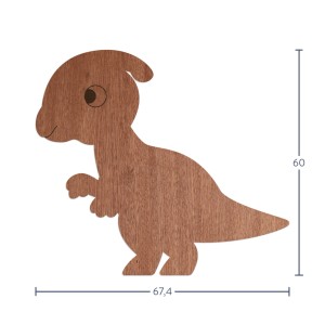 Wanddeko Dino Parasaurolophus aus Holz, Mahagoni-Furnier, 67,4x60cm, für Kinderzimmer.