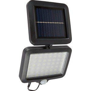 Schwarzer Solar-LED-Außenstrahler mit PIR-Sensor, 15 cm. Wandleuchte mit Bewegungsmelder.