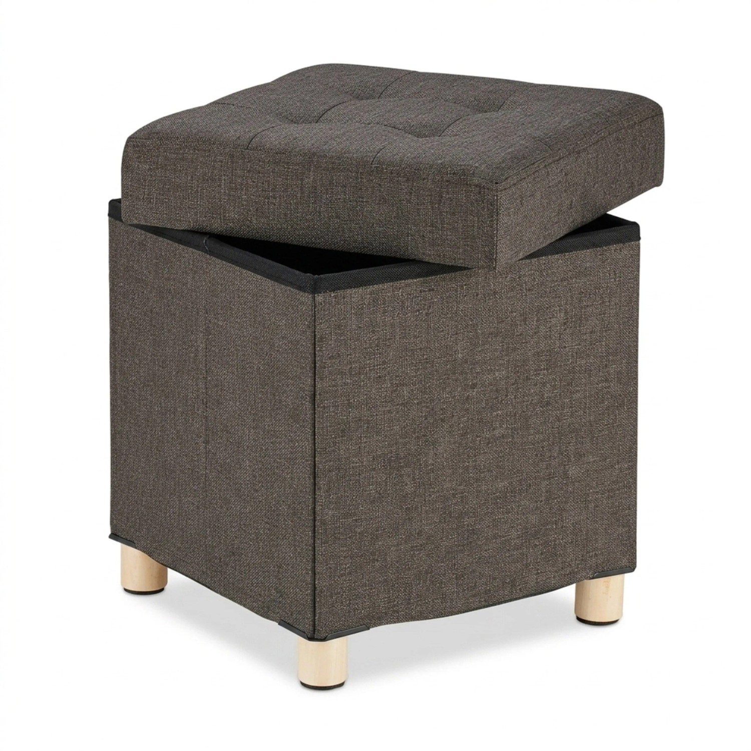 Relaxdays Sitzhocker mit Stauraum MDF Stoff Schaumstoff Holz Braun Belastbar 40 cm x 38 cm x 38 cm