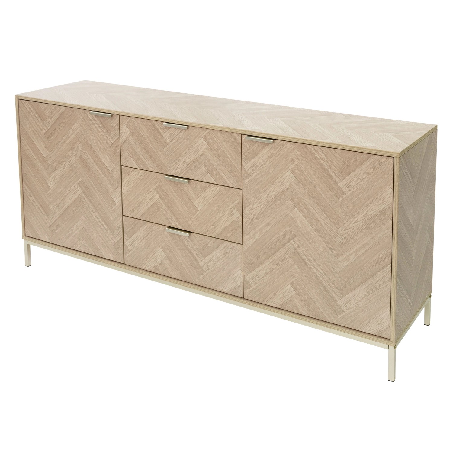 ML-Design Sideboard 160x75,5x40 cm Eiche Optik Fischgrätenmuster Metallgest günstig online kaufen