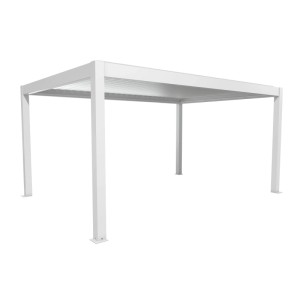 Biohort Pergola 5 x 3,5 m in Weiß-Silber, moderne Terrassenüberdachung mit Lamellendach.