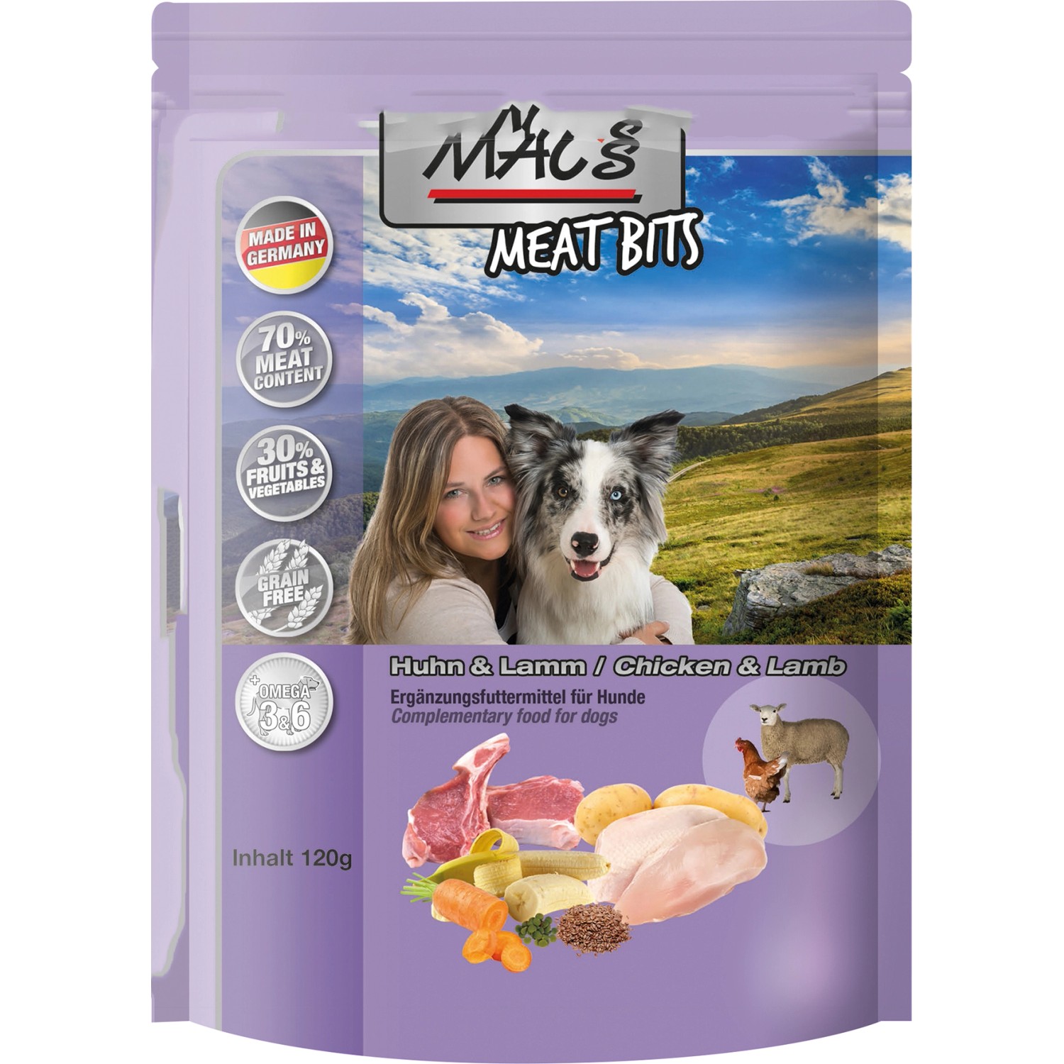 Mac's Hunde-Natursnacks Meat Bits Huhn und Lamm 120 g