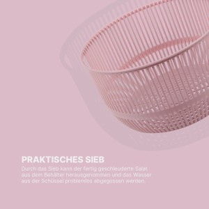 Rosa ProHome Salatschleuder (4L) aus Kunststoff, Sieb-Detail.