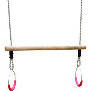 Karibu Schaukel Set mit Holzbalken, Seilen und Turnringen für Gartenspielgeräte.