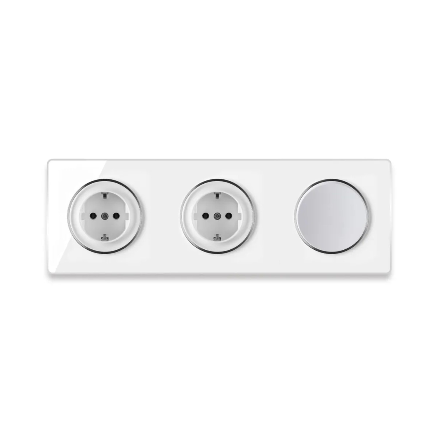 OneKeyElectro 2x Schuko Steckdose + Lichtschalter Einfach + Glas Abdeckrahmen 3fach Waagerecht Weiß