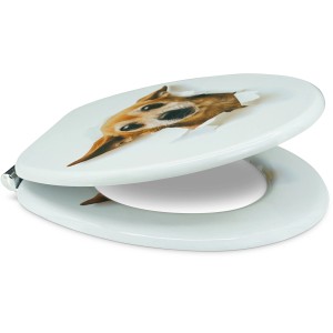 Sanfino WC-Sitz Chihuahua mit Absenkautomatik, Toilettendeckel aus Holz mit Hunde-Motiv.