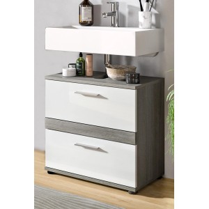 Inn.Furn Waschbeckenunterschrank Weiß Hochglanz Grau 60 cm Bailey