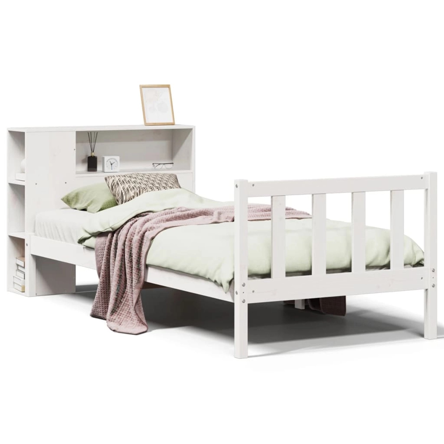 vidaXL Massivholzbett mit Regal ohne Matratze Weiß 75x190 cm Kiefer 3321677 günstig online kaufen