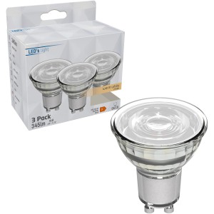 GU10 LED Spot MR16 4W, warmweiß, im Vordergrund, 3er Pack im Hintergrund.