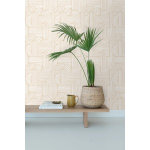 ESTAhome Vliestapete mit 3D-Muster in Sandbeige, geometrisches Design für Wohnraum.