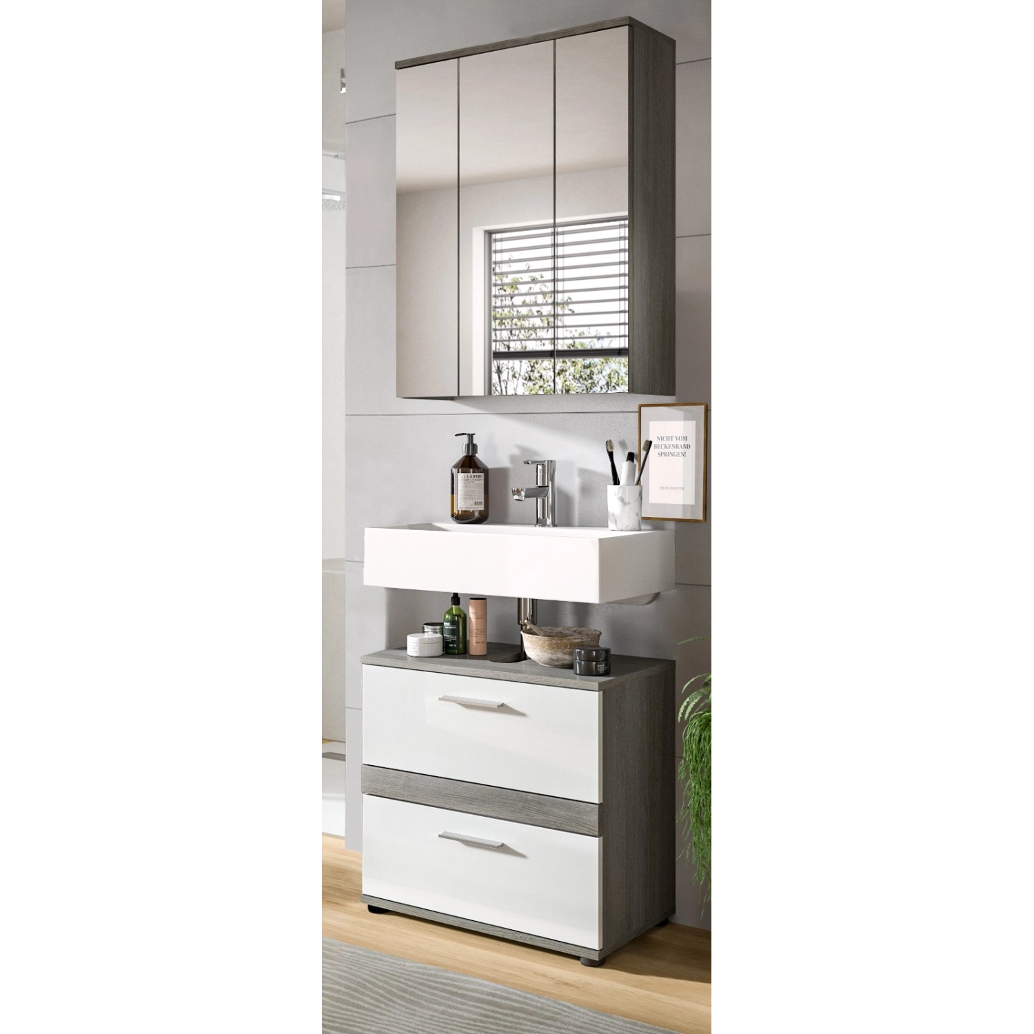 Inn.Furn Badmöbel-Set Weiß Hochglanz Grau 2-teilig 60 cm Bailey günstig online kaufen