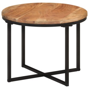 Runder Couchtisch aus Akazienholz und schwarzem Eisen, 45x45x35 cm. Wohnzimmertisch im modernen Design.