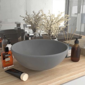 vidaXL Luxus-Waschbecken Rund Matt Hellgrau 32,5x14 cm Keramik 146971