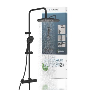 Schütte Adria Überkopf-Brauseset mit Thermostat, schwarz matt, mit Regendusche und Handbrause.