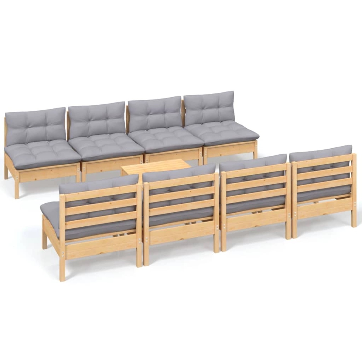 vidaXL 9-Tlg Garten-Lounge-Set mit Grauen Kissen Kiefer Massivholz 3096141 günstig online kaufen