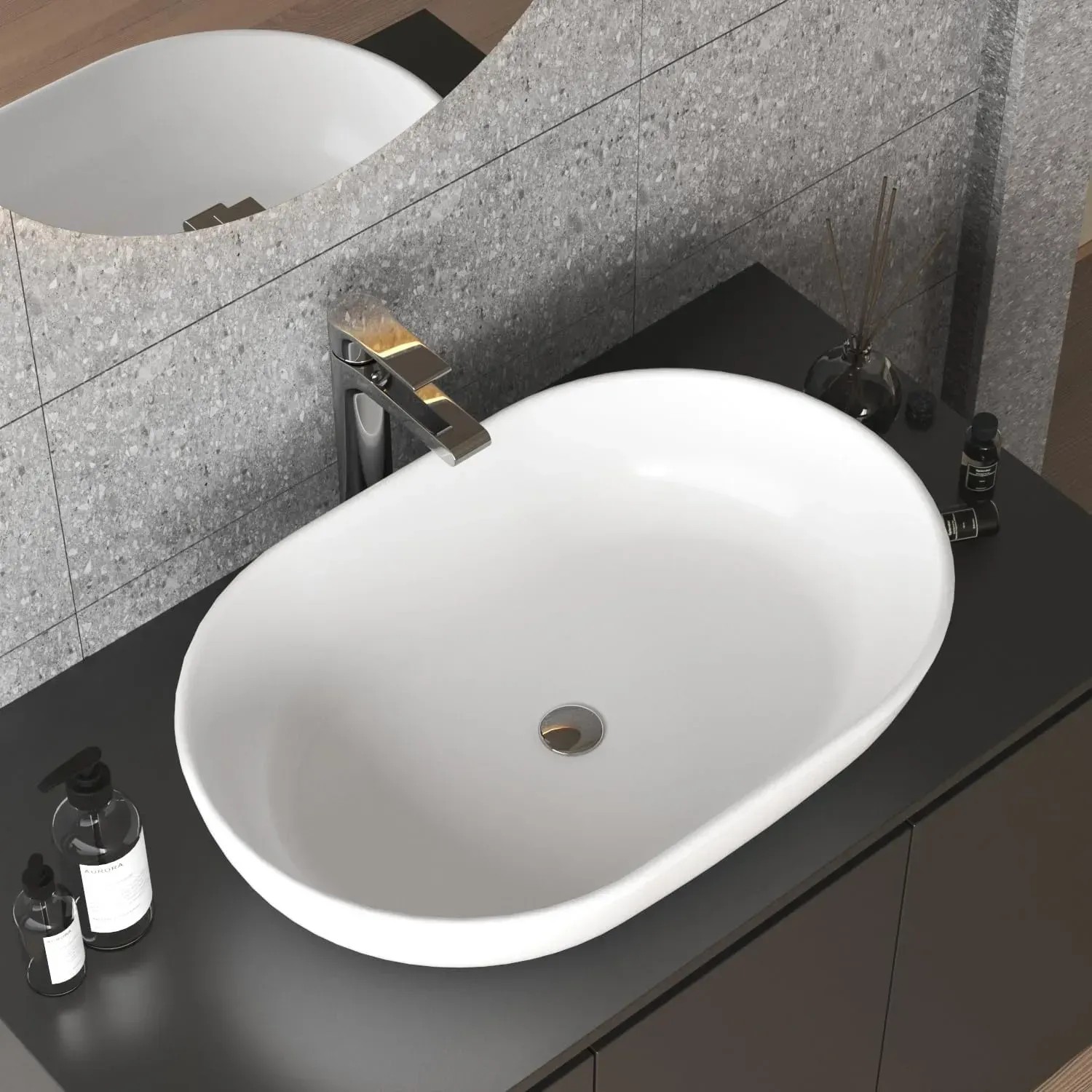 AQUABATOS Aufsatzwaschbecken Keramik Oval Weiß 60 x 42 x 14 cm o. Hahnloch kaufen bei OBI