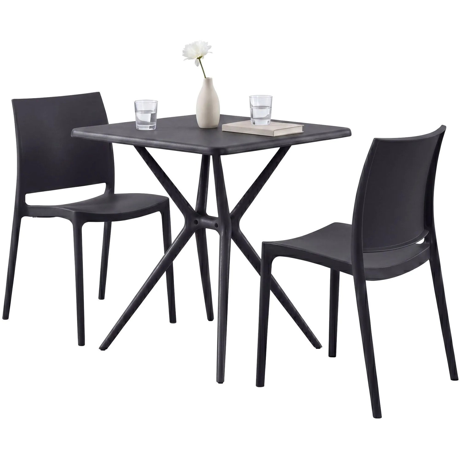 DELUKE Gartenmöbel-Set GRETA mit 2 Stühlen 156x72x81cm Kunststoff Schwarz Balkonset Gartenset Tisch mit Stühlen Bistroset Outdoor