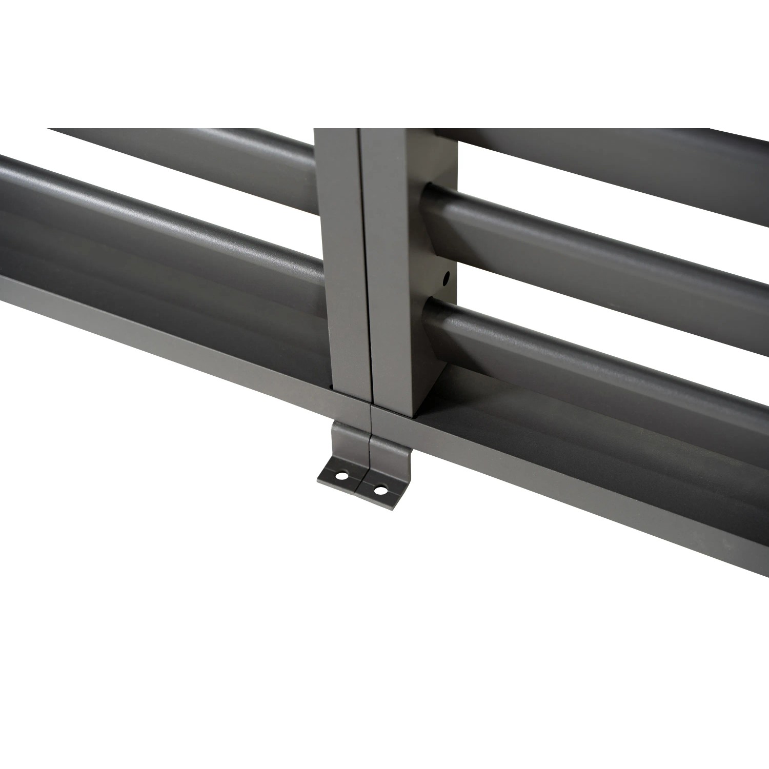 Detailaufnahme: Anthrazitfarbene Mirador Lamellenwand (93 cm) für 3 m Terrassenüberdachung.