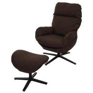 Brauner Relaxsessel MCW L12 mit Hocker, drehbar und mit weicher Polsterung.
