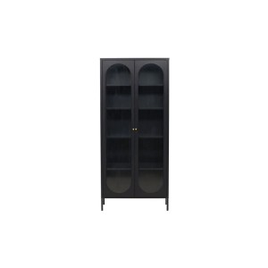 Schwarzer ebuy24 Lima Vitrinenschrank mit 2 Türen und Wellglas-Einsätzen.