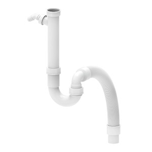 Flexibler, weißer Kirchhoff Röhrensiphon für Spültische mit Geräteanschluss.