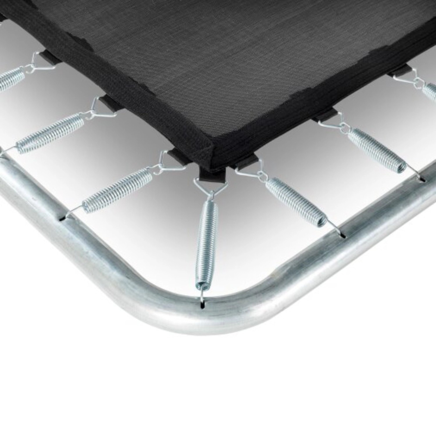 Detailaufnahme Bodentrampolin Silhouette sports, 153x214 cm, mit Federn und Rahmen.