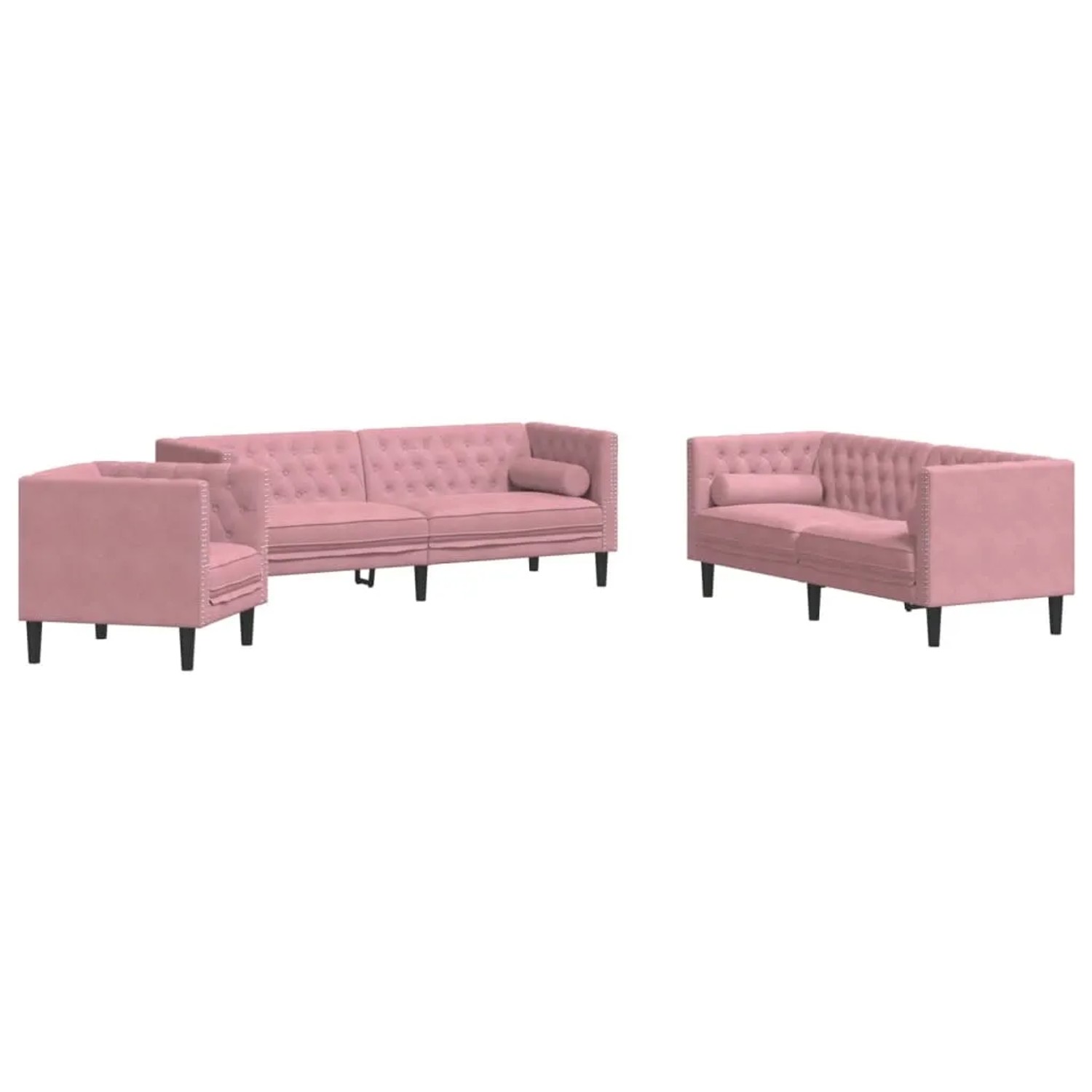 vidaXL 3-Tlg Chesterfield-Sofa-Set mit Nackenrollen Rosa Samt 3209284