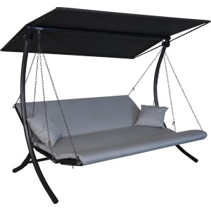 Angerer Hollywoodschaukel Swing Zip Granit, 3-Sitzer mit Sonnendach und grauen Auflagen.